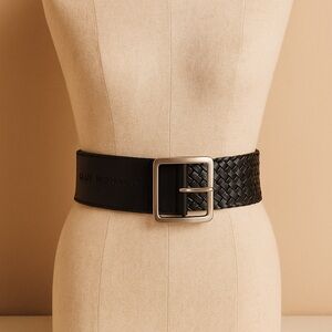 CLUB MONACO | Wide Braided Black Leather Belt | Thick Waist Cincher